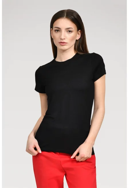 Тениска Franca с овално деколте - Черен