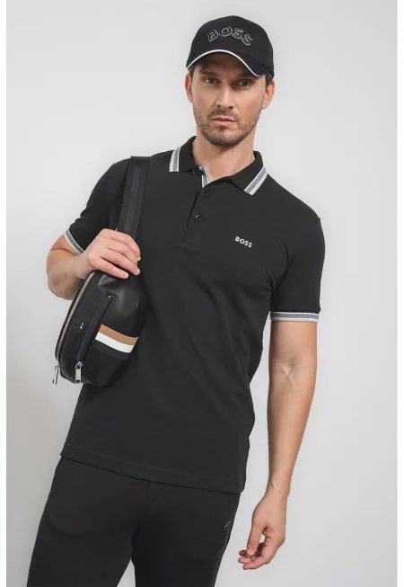 Тениска Paddy от памучно пике с яка - Черен