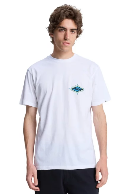 Тениска с овално деколте и графика - Бял/Светлосин