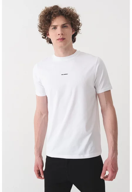 Тениска с овално деколте и лого - Бял