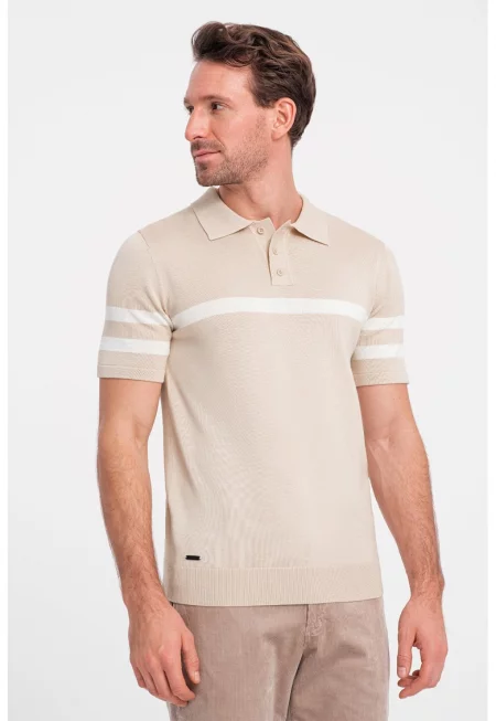 Тениска с яка и контрастни ивици