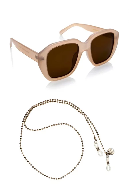 Унисекс квадратни слънчеви очила с верижка - Бежов