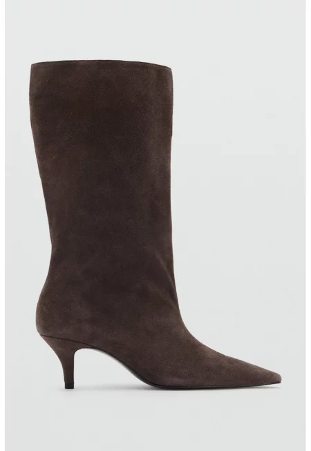 Велурени ботуши с котешки ток - Тъмнокафяв