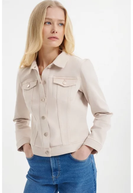 Яке от деним с джобове на гърдите - Светло бежово