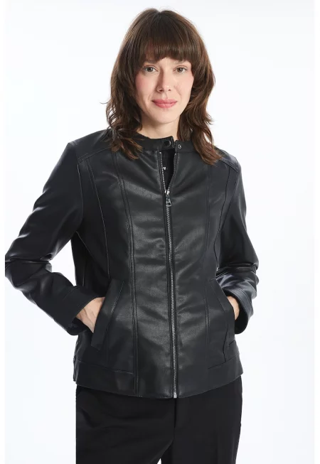 Яке от еко кожа с ниска яка