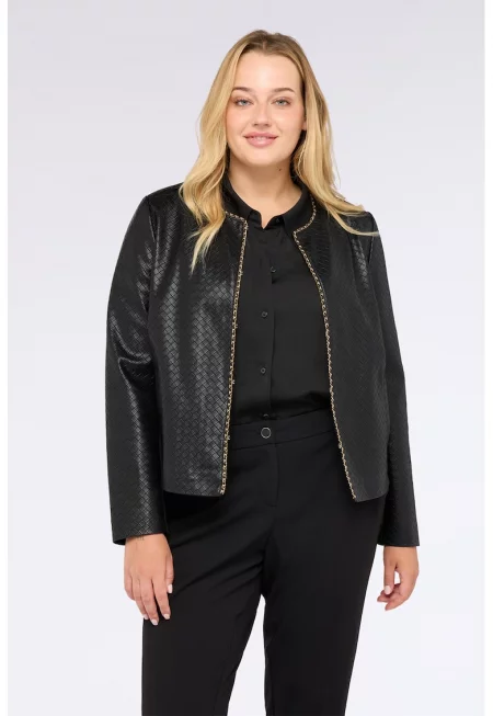 Яке от еко кожа със закопчаване с кукички - Златист/Черен