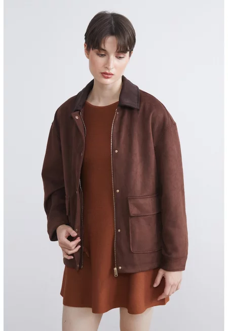 Яке от еко велур с джобове с капаче