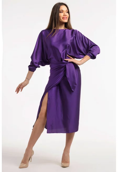 Застъпена рокля с шлиц отпред - Аметист