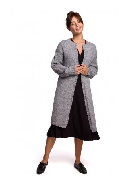 Жилетка с дълги ръкави - акрил/найлон/вълна - сив меланж