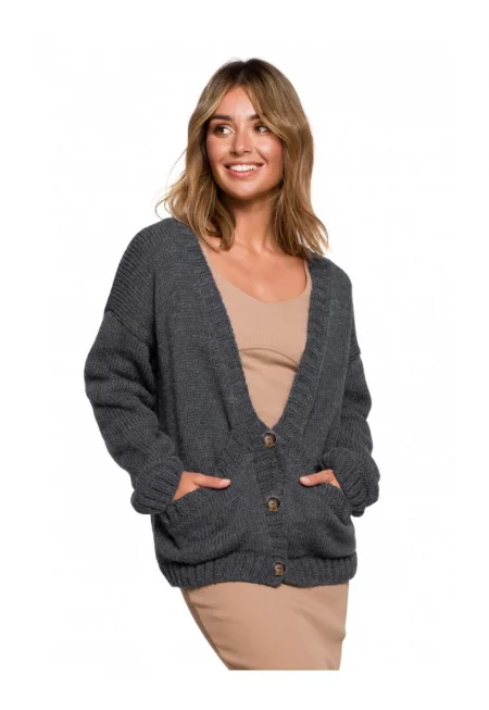 Жилетка с копчета и широки джобове - Акрил/Найлон/Вълна - Антрацитно сиво