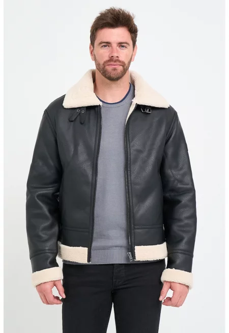 Зимно яке от еко кожа с еко пух - Черен