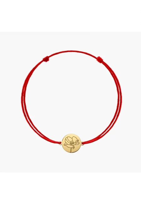 Златна гривна с шнур Birth Flower - Августов мак