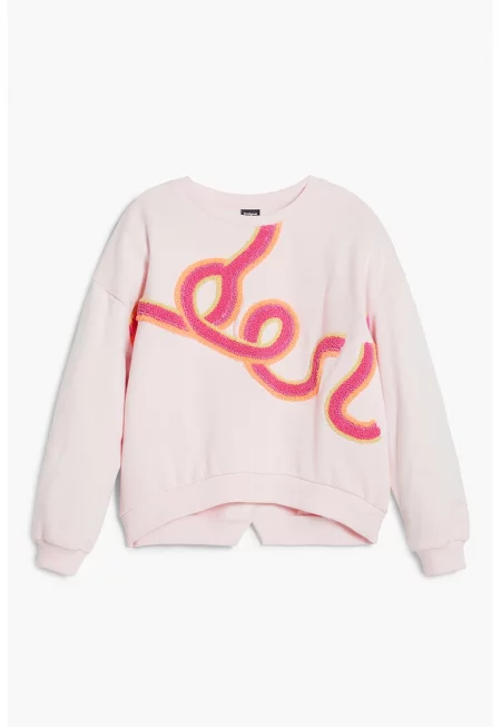 Асиметричен суитшърт с пухена апликация