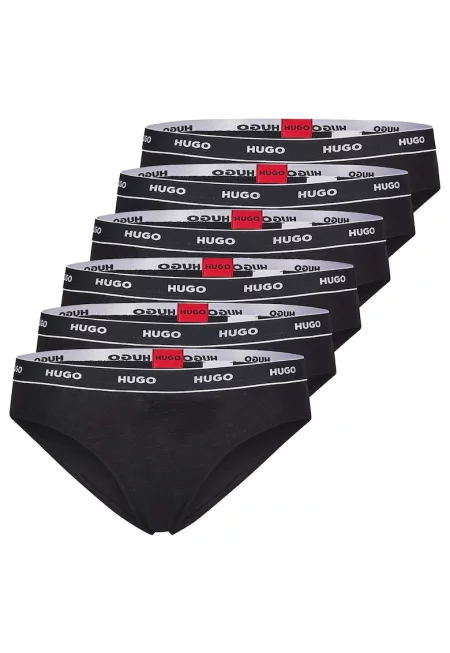 Бикини с памук Stripe 13393 с лого на талията - 6 чифта - Черен