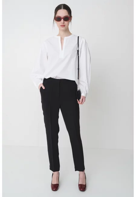 Блуза от органичен памук с шпиц - Бял