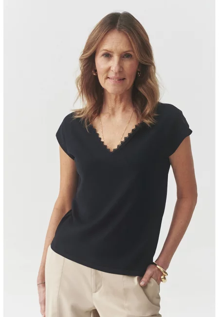 Блуза с къси ръкави и шпиц - Ултрамарин синьо