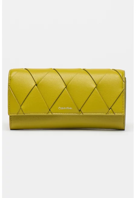 Чанта през рамо от еко кожа със сплетен ефект - Маслинено зелено