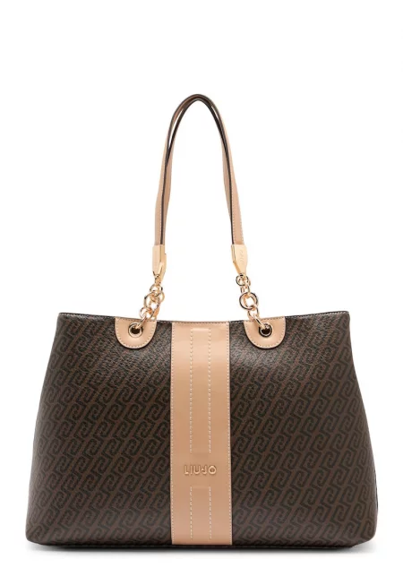 Чанта с 2 отделения и лого - Кафяв