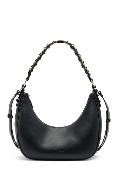 Чанта за рамо от еко кожа с допълнителна презрамка - Черен