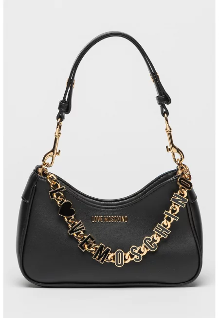 Чанта за рамо от еко кожа с лого - Черен