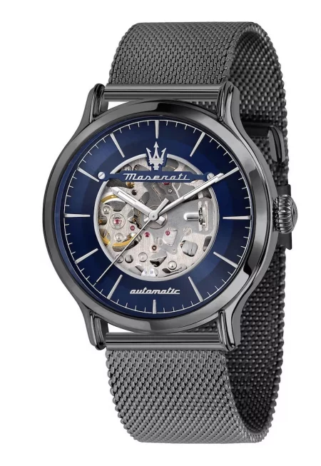 Часовник  Epoca - автоматичен - черен - 42мм - водоустойчив 100м - верижка от неръждаема стомана - син циферблат