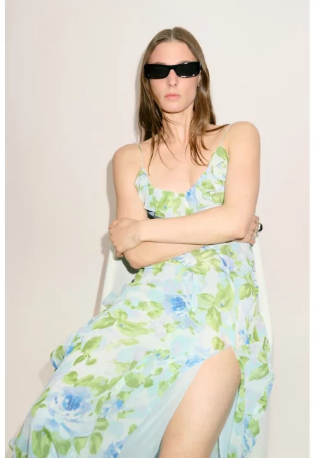 Дълга рокля със странична цепка - Лилав/Ледено синьо/Аква зелено