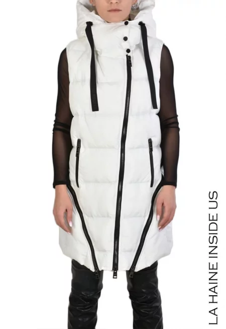 Дълга жилетка с качулка - с отделяща се долна част - Бял