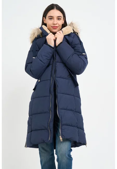 Дълго зимно яке с цип - Тъмносин