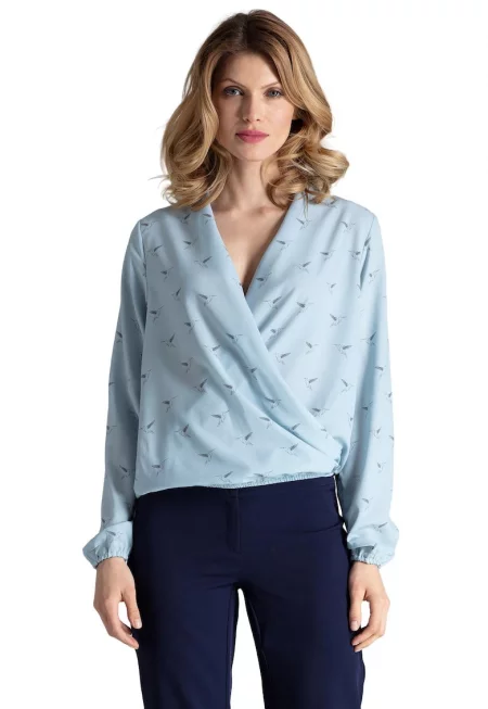Дамска блуза -  елегантна - синя - полиестер