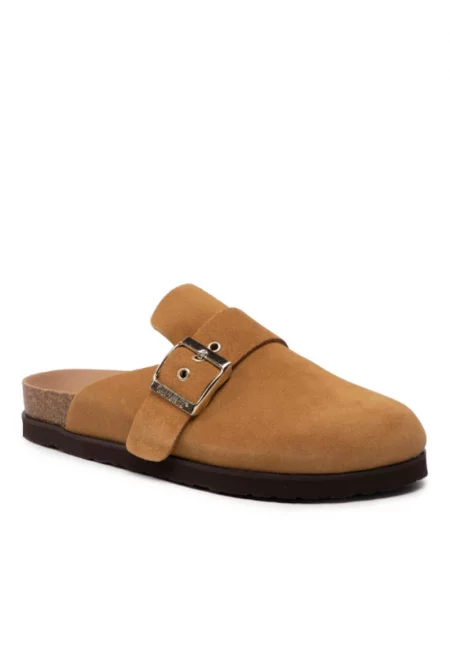 Дамски чехли Естествена кожа/Велур - Кафяв