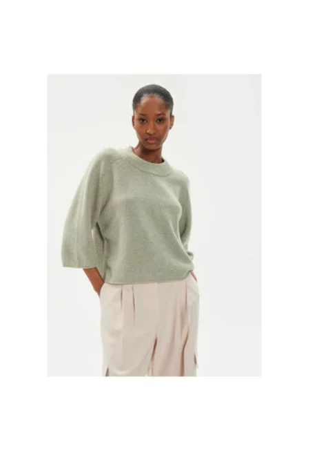 Дамски пуловер -  304354724 - Вълна - Зелен - Зелен