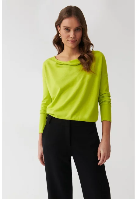 Фино плетен пуловер Livo с ръкави реглан - Лайм зелено