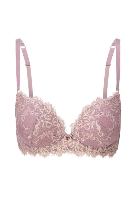 Флорален дантелен сутиен с повдигащ ефект - Бежов