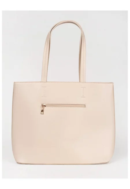 Голяма бежова чанта тип shopper с капси -  2 отделения - екологичен материал