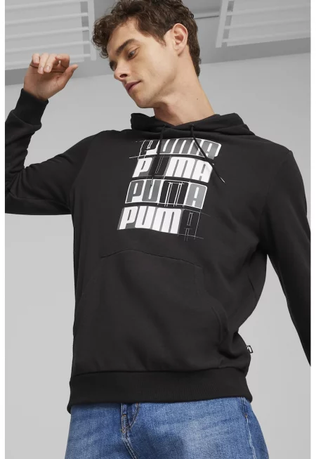 Худи ESS+ с лого и джоб кенгуру - Черен