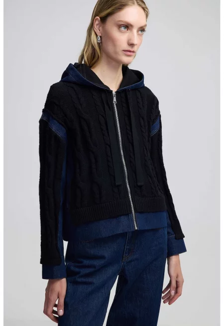 Худи с деним - Черен/Тъмносин