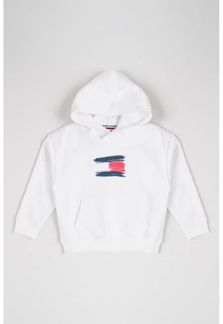 Худи с джоб кенгуру - Червен/Бял