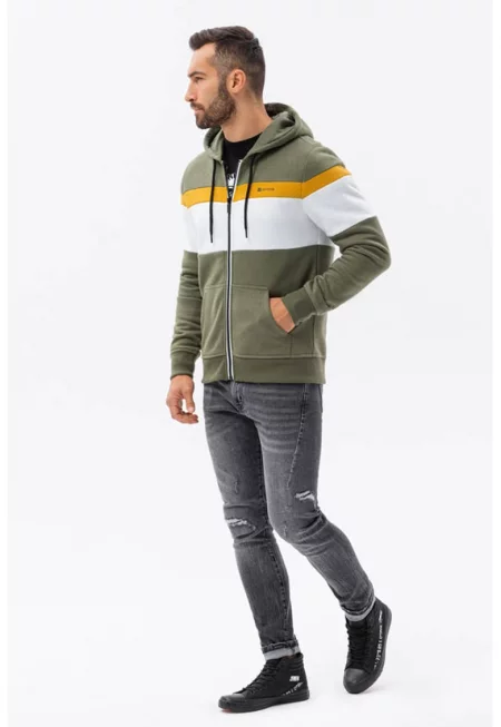 Худи с цип и лого - Бял/Каки