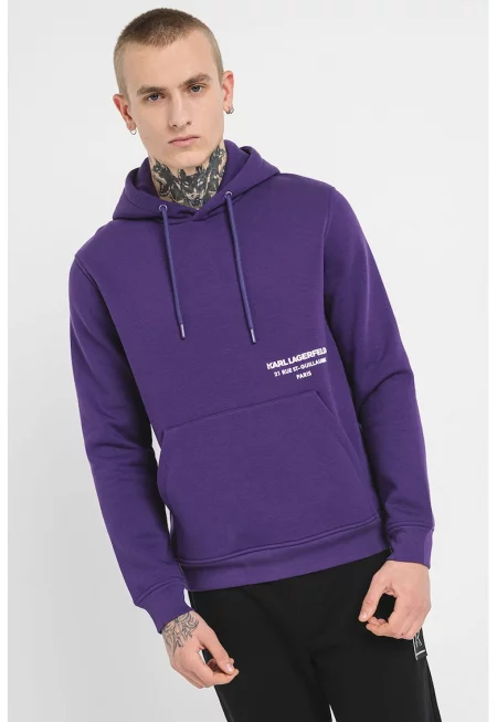 Худи с връзка и джоб кенгуру - Бял/Аметист