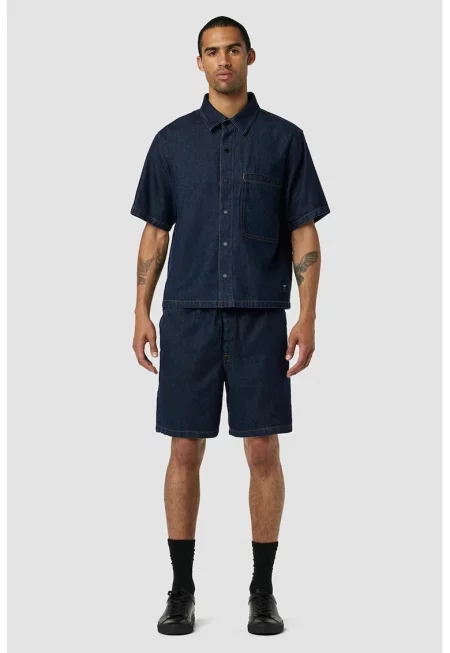 Извънгабаритна риза с преден джоб - Син