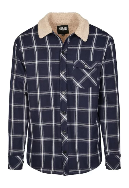 Кариран шакет с подплата от еко вълна - Тъмносин