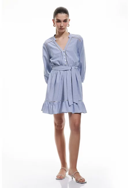 Къса дънкова рокля с отвори - Бял/Син