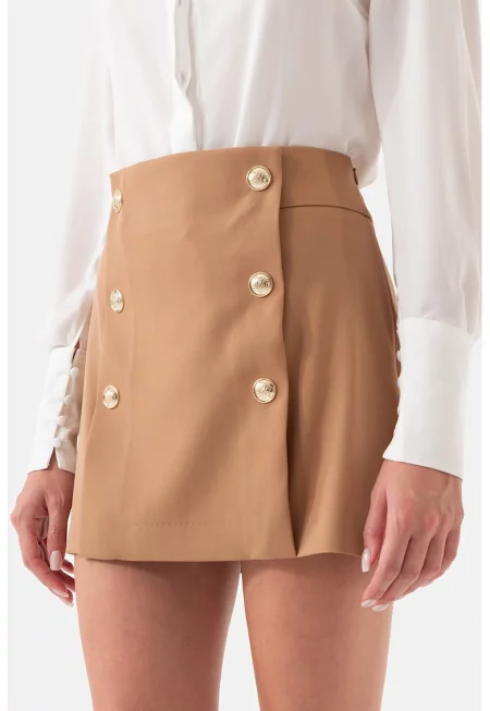 Къса пола с декоративни копчета - Камел