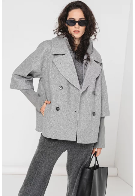 Късо палто Hannah с дизайн 2 в 1 - Сив меланж