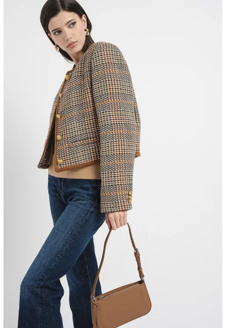 Късо сако на каре - Червен/Кафяв/Бежов