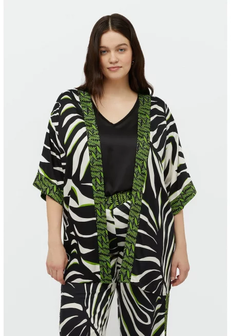 Кимоно без закопчаване с принт - Бял/Черен/Лайм зелено