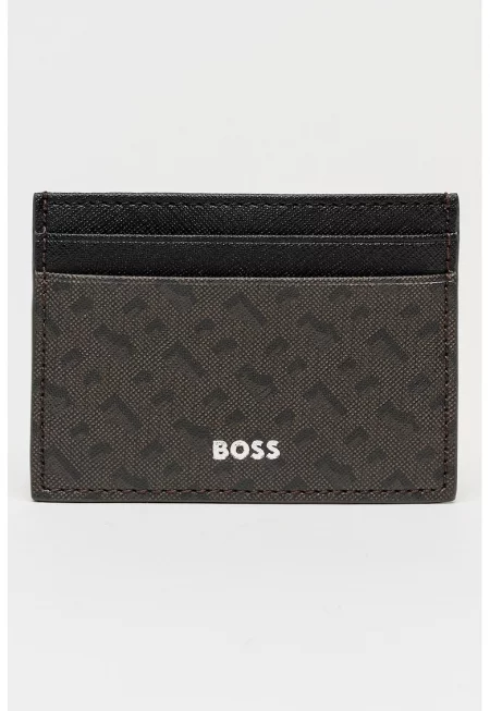 Кожен калъф за карти с принт - Тъмнокафяв/Каки