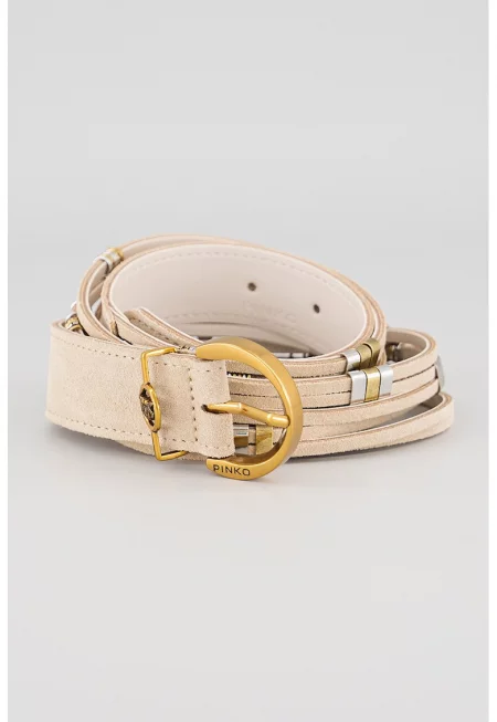 Кожен колан с метална тока - Мръснобял