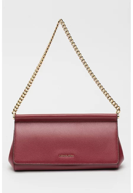 Кожена чанта Carmine с презрамка с верижка - Тъмновиолетов