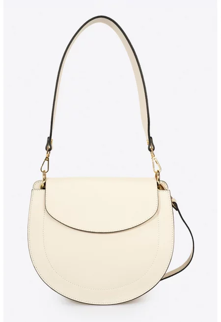 Кожена чанта през рамо - Крем